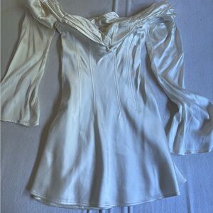 Meshki Off-Shoulder White Satin Blouse